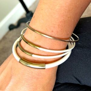 Boho White Gold Tone Bangle Bracelet Set Retro Bohemian